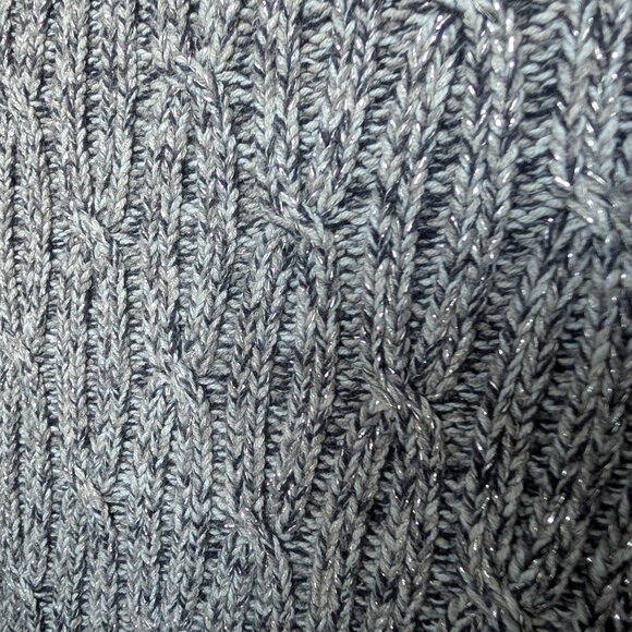 Liz Claiborne Liz & Co Vintage Grey Cable Knit Sweater Metallic Thread Medium - Picture 11 of 11
